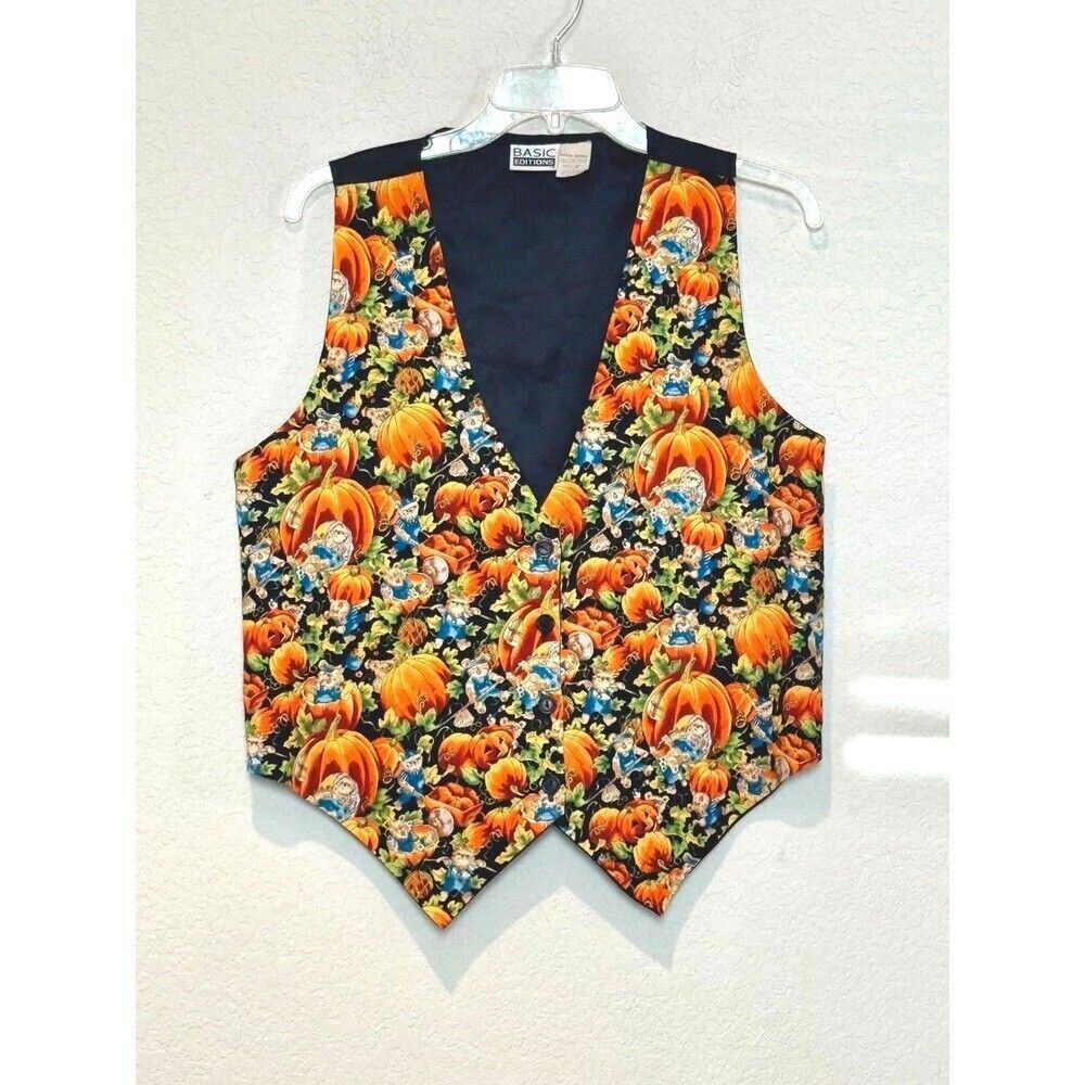 Basic Editions Halloween Vest Medium Pumpkin Scarecrow Fall Spooky Vintage